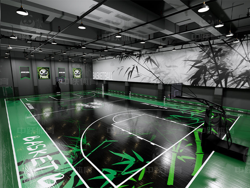 熊猫竹子国潮主题篮球场